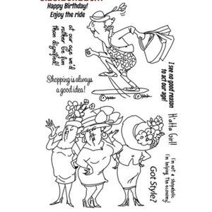 #198 STAMP & DIE SET: FUNNY LADIES, FRIENDSHIP, SHOPPING, BIRTHDAY
